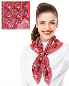 CBC Crown Lightweight Kitsch Heart 35" x 35" Valentine's Day Theme Silk Feeling Scarf - Red
