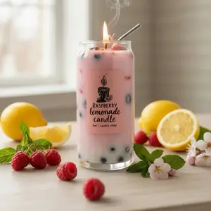 Raspberry Lemonade Boba Candle - Smells Amazing Perfect for Spring with Fresh Fruit Accents Aroma Light Decor Cozy Scent Fragrance Room Ornaments Decoration Perfume