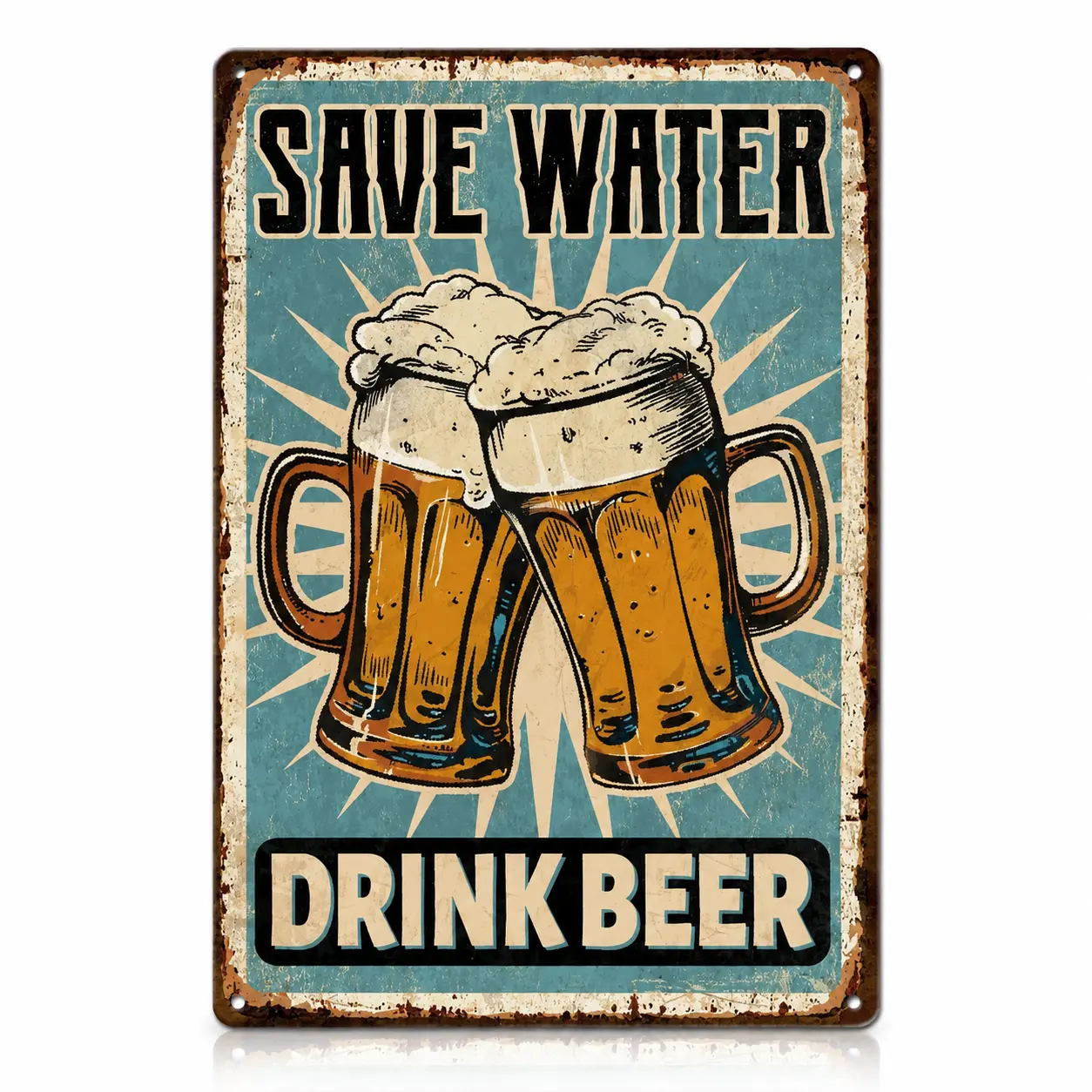 Funny Beer Metal Sign - "Save Water Drink Beer" Vintage Rustic Aluminum Tin Home Decor Plaque, 8x12 in Wall Sign for Home Bar, Man Cave, Pub