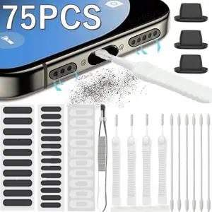 Universal Mobile Phone Speaker Dust Plug Mesh Sticker for Smartphone iPhone 17 16 Pro Samsung Mi Charging Port Protector Cleaning Brush Kit Cleaner