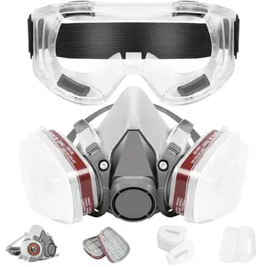 eccosafe Professional Reusable Half-Face Respirator Mask with Activated Carbon Filter, Comfortable Silicone Seal, Goggles, Construction Gloves for Paint Dust, Chemicals