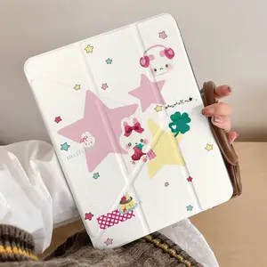 Rabbit Diary Cute Cartoon Case Flip Cover Tablet Casing For iPad 10th 11th A16 109 Air 11 13 M2 M3 Mini 6 Pro 11 7th 8th 10.2 Air 4 Air 4 Air 4 Air10.9 Pro 12.9 Samsung Galaxy Tab Redmi Xiaomi Pad Huawei MatePad Auto SSleep Awake Pencil Slot