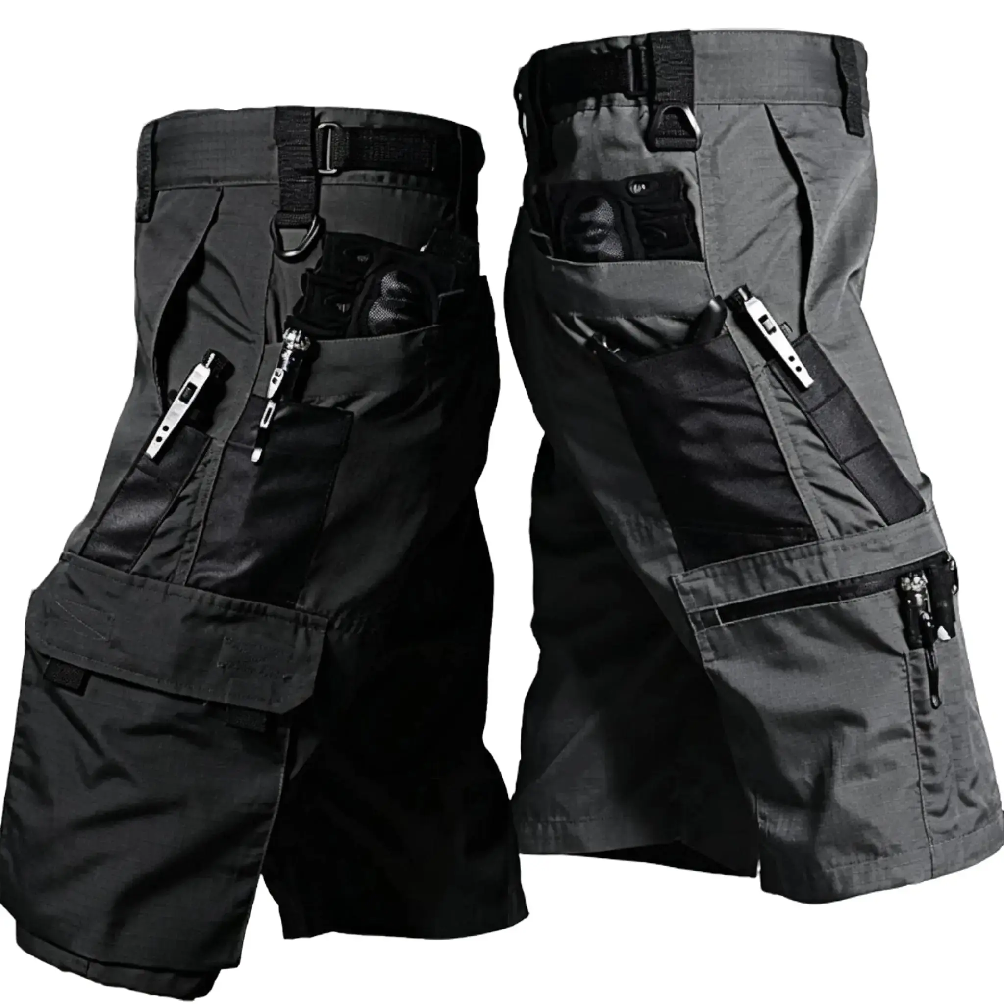 Men's 2-Pack Tactical Cargo Shorts - Tactical Fit, Polyester Fabric, Adjustable, Multi-Functional Multi-Pocket, Wear-Resistant, Breathable, Wrinkle-Free Safety Shorts for Outdoor Hiking, Camping, Multi-Pockets