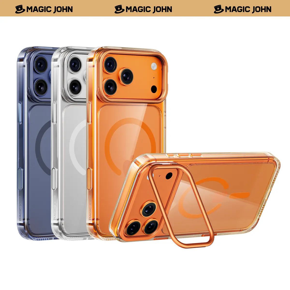 MAGICJOHN iPhone 17/17 Air/16/15 Pro Max Kickstand Case – Multi-Angle Adjustable Lens Stand with Raised Camera Protection summerwins