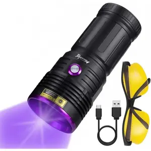 SV84 365nm UV Flashlight  45W USB C Rechargeable Black Light for Pet  Detection,  Curing, Scorpion, Fishing, Minerals, Cure Glue with UV Protective Glasses, 4 count