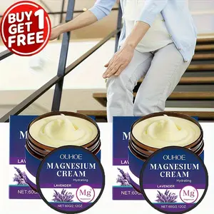 OUHOE Magnesium Cream with Lavender Extract, Hyaluronic Acid & Plant Squalane - Fast-Absorbing Muscle & Hydration Cream, Long-Lasting Moisturizer, Deep Hydration Cream, Dry Light Beige - Buy 1 Get 1 Free, Gentle for Sensitive, 60g