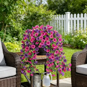 4 Pcs Front Door Hanging Artificial Flower Plants, Artificial Hanging Flowers, Outdoor Spring Decoration, UV Resistant, for Porch, Patio, Garden, Yard