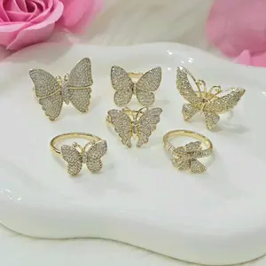 Butterfly Ring with Zirconias Multiple Sizes High-Quality Water-Resistant Gold Plated for Daily Wear