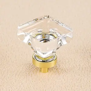 8 Pack  Glass Drawer Knobs Brushed Brass/ Cabinet Knobs Square Dresser Knobs and Pulls for Kitchen Cupboard /8 Inch