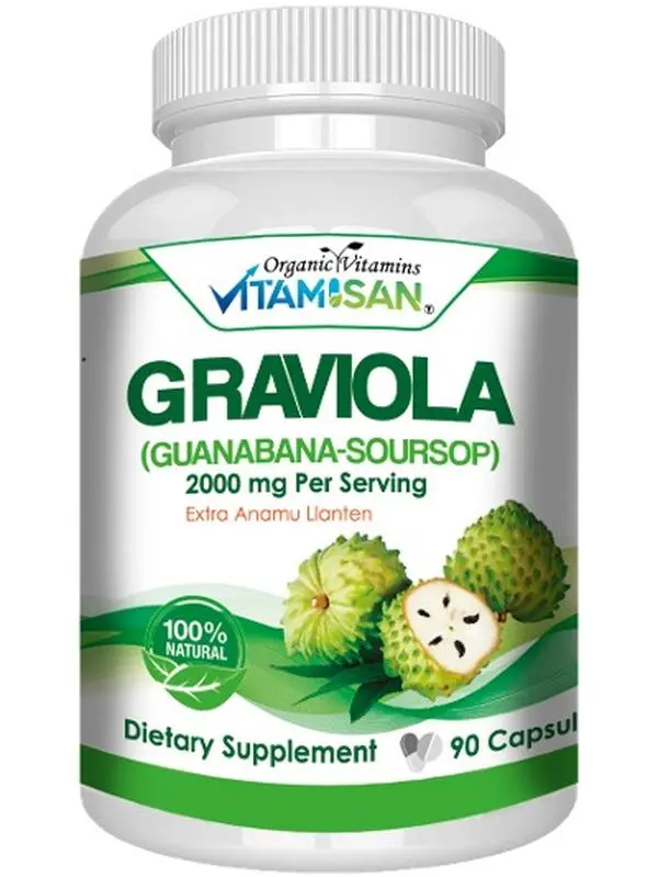 Graviola Soursop Guanabana Extract Anamu Llanten Natural Dietary Supplement. Leaf & Fruit Extract 90 Capsules Non-GMO Vitamin