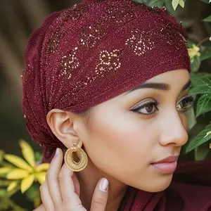 Elegant Women's Rhinestone Floral Turban - Stretchy, Soft & Breathable Head Wrap for Ramadan |   Red/Black