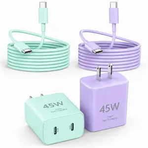2Port 45W Ultra-Fast Charging Type-C Charger, 1/2-Pack 45W super USB-C Charger, Compatible for Android Phones, Fast Charging for Samsung Galaxy S26 Ultra/S26+/S25/S24 Ultra/S23+/S22/S20/Note10+/Tab S9, Includes a 6.6-Ft Type-C Cable, Smartphone, Plug