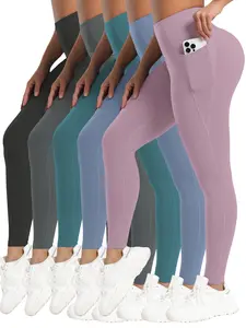 CHRLEISURE fitness legging 5-piece set High Waisted Sports Leggings with Pockets for Women - Soft Athletic Tummy Control Pants for Running Cycling Yoga Workout Leggings yoga legging