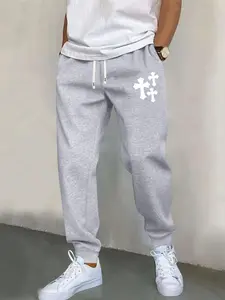 Spring and Autumn New Men's Sweatpants Trousers Cross Pattern Printed Regular Large Size Casual Sports Elastic Waist Drawstring Trousers Travel Holiday Outdoor Camping Men's Rolled Up Trousers