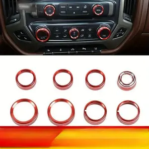 8PCS Aluminum Alloy Decorative Ring Central Control Knob Ring Interior Modification for Chevrolet Silverado Solo Truck Interior Accessories