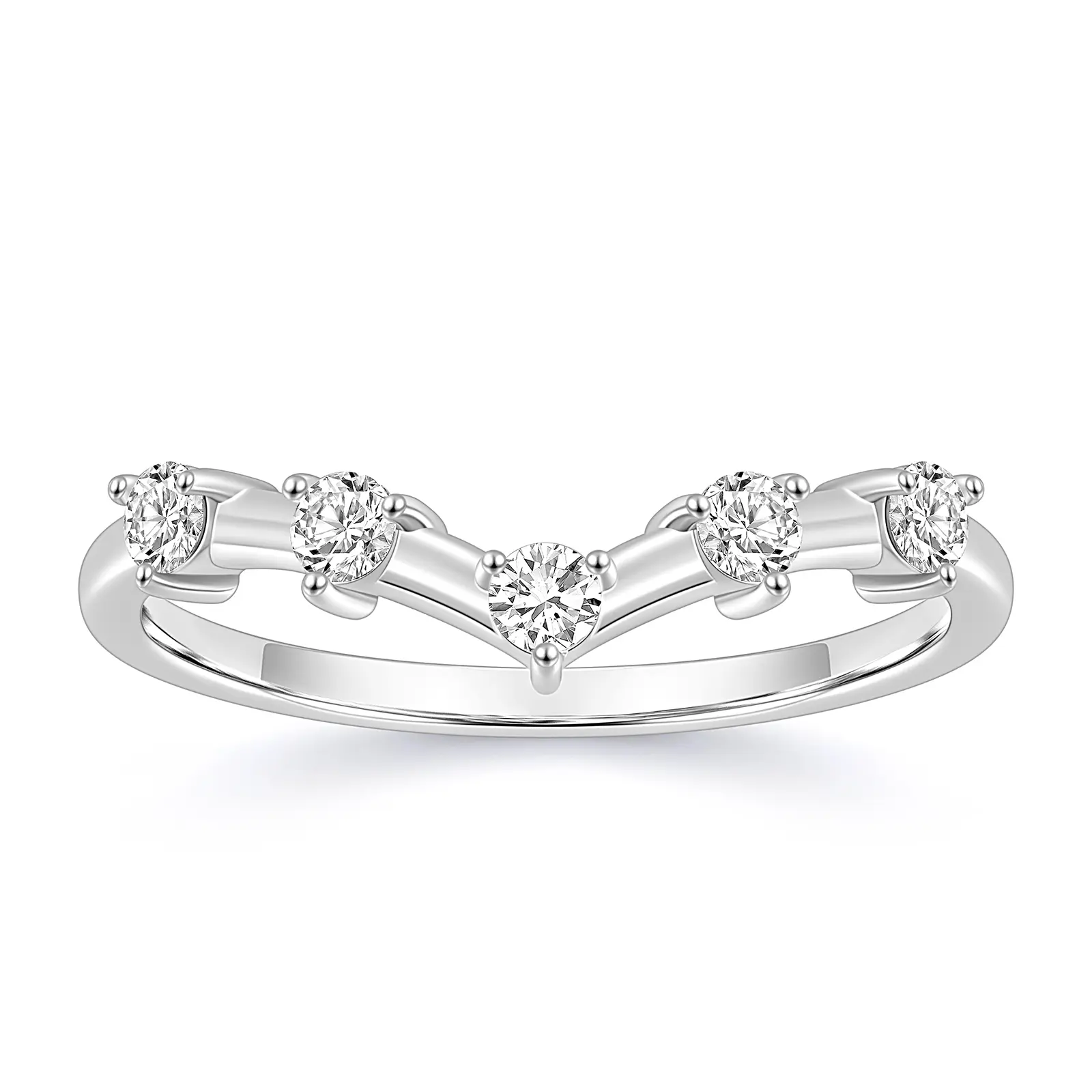 EAMTI 925 Sterling Silver Wedding Bands for Women Round Shaped Stackable Cubic Zirconia Curved Contour Chevron Ring Half Eternity CZ Curved Engagement Rings