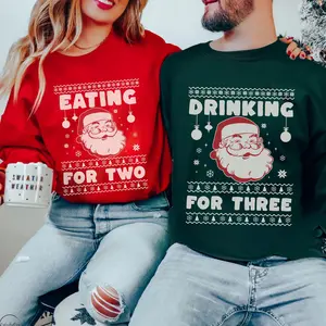 Eating for Two Pregnant Sweatshirt Couples Matching Christmas Pregnancy Announcement Sweater Gift Holiday Maternity Clothing Expecting Baby