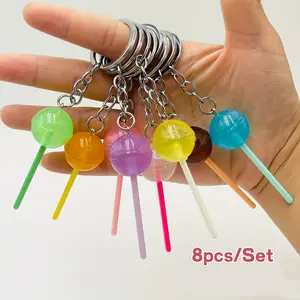 8pcs Glow-In-The-Dark Lollipop Keychains, Cute Keychain, Transparent Candy Charms, Realistic Candy Color Keyring, Bag Backpack Hanging Decor, Holiday Gift, Trendy Cute Keychain, Keychain Set, Keychain Kawaii