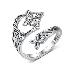 925 Sterling Silver Celtic Knot Ring Witch Knot Ring Nudo de Bruja Plata 925 Original Sterling Silver Adjustable Witch Knot Rings Open Ring Hecate Ring Pagan Witchtok Protection Witchy Jewelry for Devotion for Ceremonyfor Women, Adjustable Fit, Mystical T