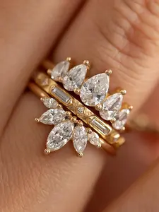 Women's Elegant Water Drop Shaped Artificial Zircon Ring, Exquisite Trendy Ring, Fashion Engagement Rings, Fashionable Jewelry for Women As Engagement, Anniversary, Wedding, Party Decor