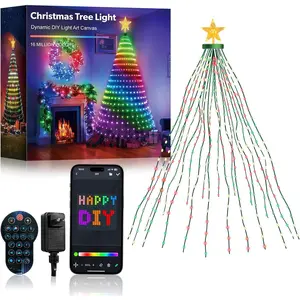 7Ft  Christmas Tree Lights, 400 LEDs DIY Animated Color Changing Light Show with Ring & Topper , Waterfall Xmas Tree Lights with App & Remote Control,  Sync, Timer