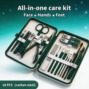 18-Piece Professional Manicure & Pedicure Kit –  Carbon Steel Ultimate Nail tech  Grooming Stainless Tools with Portable Leather Case equipment for Home & Travel Use