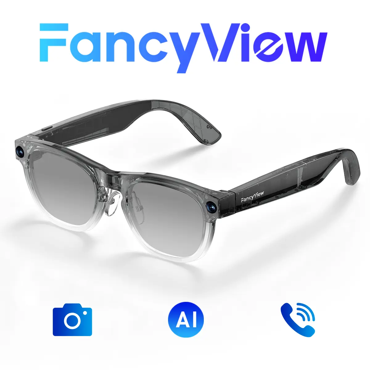 FancyView Unisex Adults Modern Multifunctional Wireless Wearable Smart Glasses - Wi-Fi 6, 16GB Storage, Hands-Free Camera, Lightweight Premium Matte Black Frame