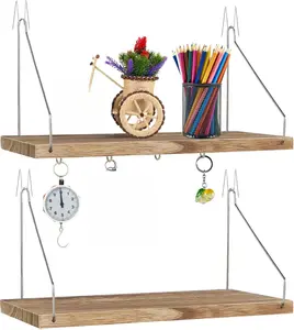 2 Pack Cubicle Wall Shelf with Hooks - Wood Organizer for Fabric Cubicle Walls, Hanging Desk Accessories & Decor for Women & Men, Workstation Storage