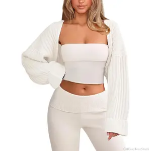 Chunky Knit Bolero Shrug Cardigan Sweater for Women Fall Open Front Long Arm Sleeve Cropped Cardigan Y2k Loose SueterC31EasyWearStudio