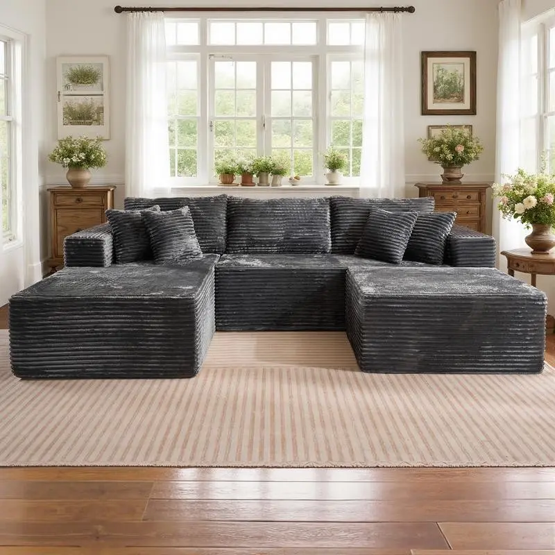 Dark gray-Left Chaise With Ottoman
