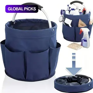 Foldable Acrylic Storage Basket with 6 Pockets and Rounded Handle, Portable Multi-Functional Home Office Organizer, Travel Accessories Tote for Outdoor Use, Six Pockets