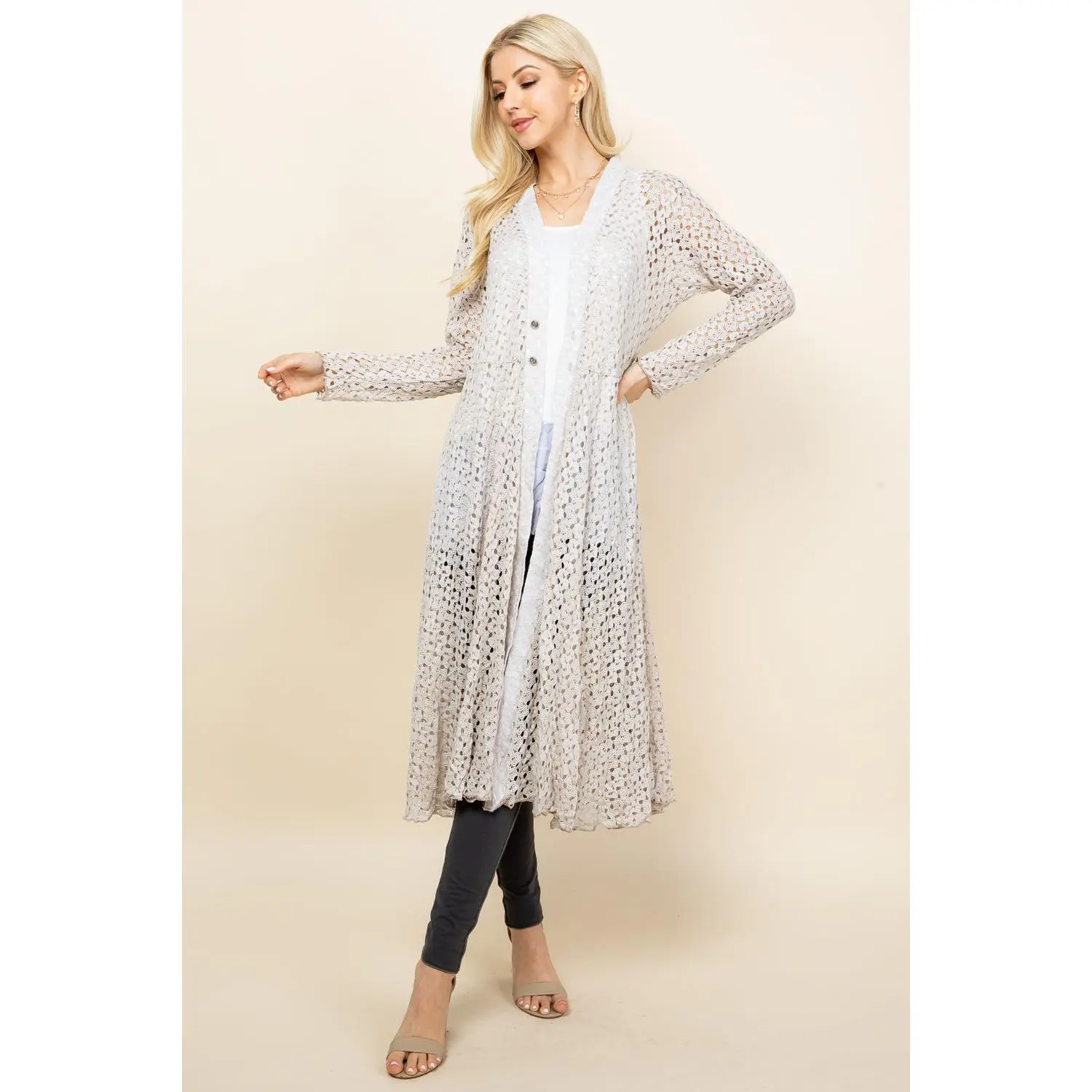 Oatmeal Long Crochet Lace Duster Jacket – Boho Festival Kimono | Kooniez