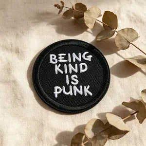 Being Kind Is Punk Embroidered Patch, Embroidery Design, Self-Adhesive Iron-On, Suitable for Clothes, Jackets, Hats, Accessories, 1 Piece