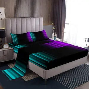 Feelyou Modern Geometric Pattern Bedding Set - Breathable Durable Microfiber Sheets, Teal Purple Black Abstract Ombre Decor Fitted Bed Sheets for Teens, Women's Soft Linens, Breathable Durable Sheets, Microfiber Bed Sheets