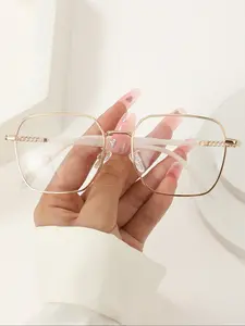 Metal Square Frame Eyeglasses, Fashionable Clear Lenses Eyeglasses for Men & Women, Glasses for Everyday Use