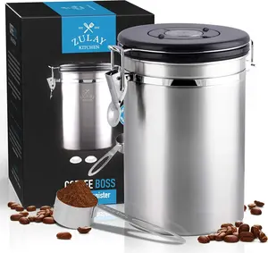 Zulay Stainless Steel Coffee Canister - Airtight Container for Fresh Coffee, Tea, and More - Durable Kitchen Storage Tin with Measuring Scoop