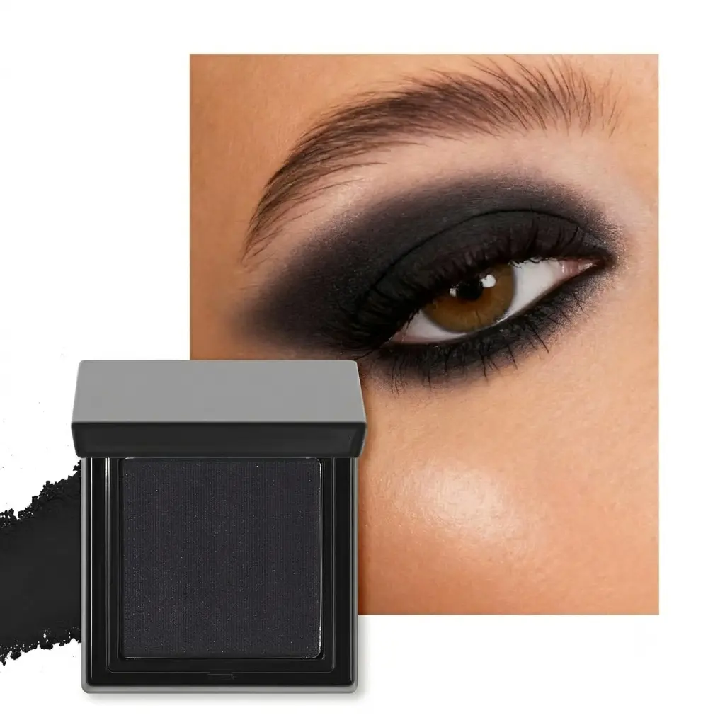 Black Single Eyeshadow Palette, Highly Pigmented Matte Eye Shadow Powder, Professional Long-Lasting Waterproof Makeup Palette