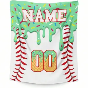 Custom Ice Cream Baseball Blanket for Boys Girls – Personalized Kid's Name Gifts for Baseball Lovers Player – Cozy Flannel Throw for Living Room,and Sports Fans,Birthday Gifts,Christmas Stocking Stuff