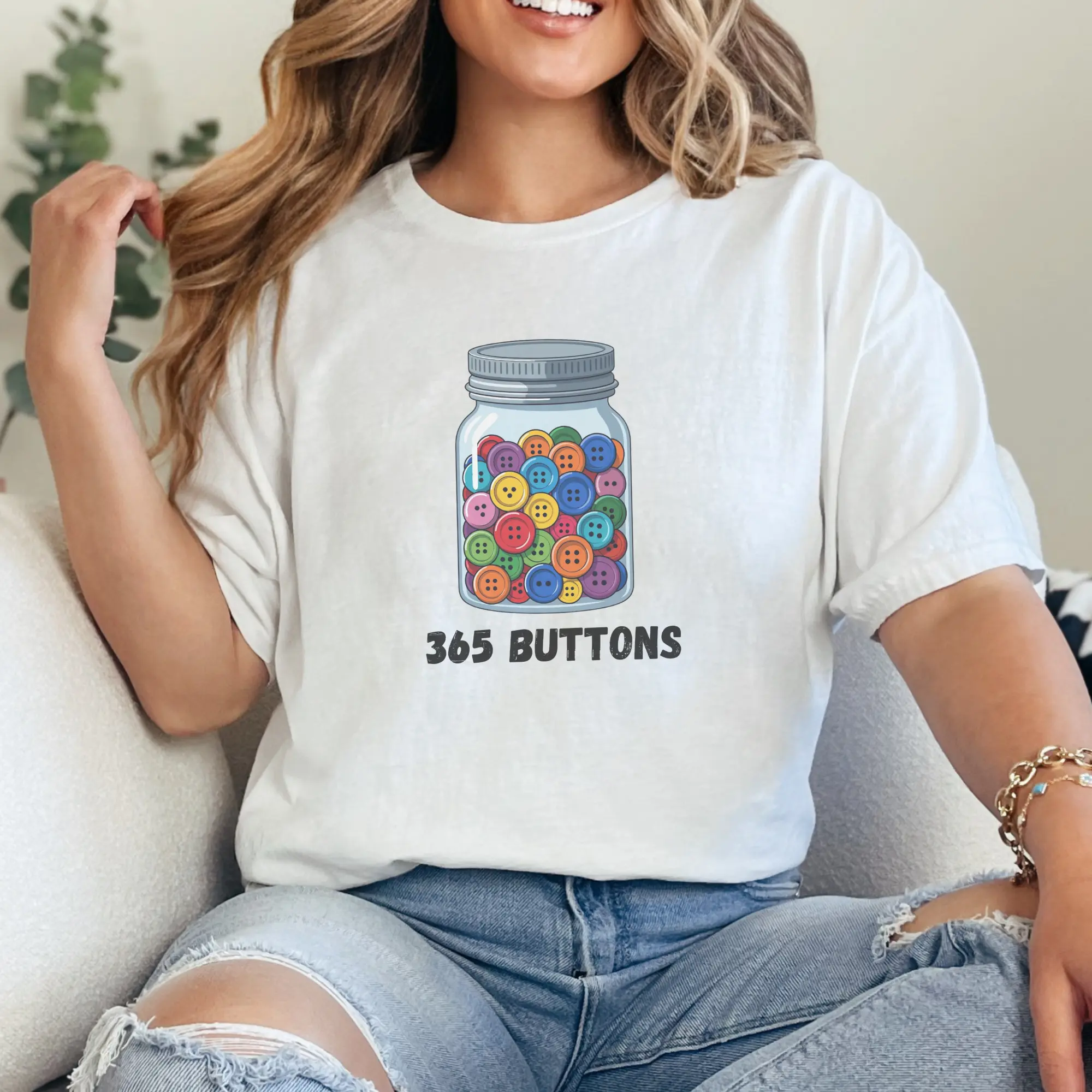 365 Buttons Meme T-Shirt - Viral Internet Joke - Button Jar Graphic - Funny Aesthetic Graphic Tee