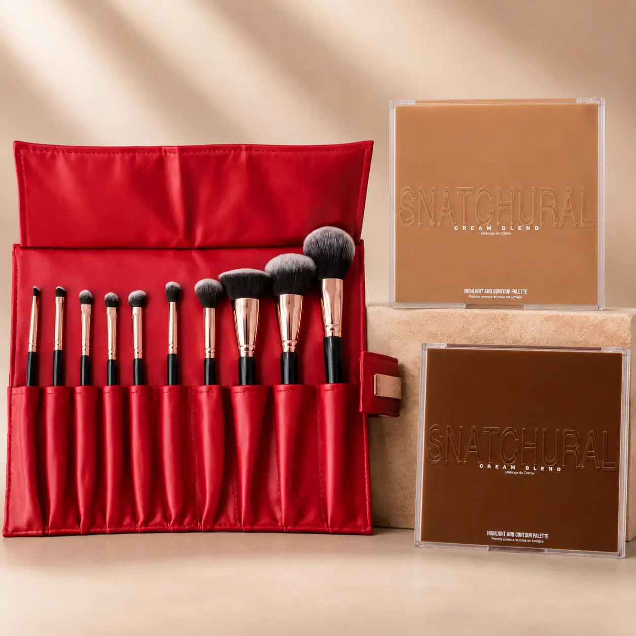 Makeup Brushes + Highlight Contour Palette Bundle