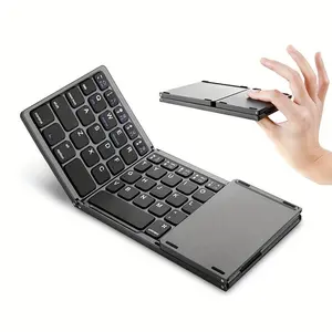 Foldable Bluetooth Keyboard,Wireless Portable Keyboard with touchpad,Rechargeable Pocket-Size Folding Travel Keyboard for iOS,Android,Windows Devices-Space Gray
