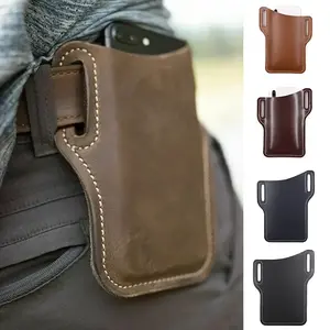 Outdoor waist-mounted genuine leather phone pouch, phone case belt, phone ring waist bag, portable wallet, sports running travel camping bag