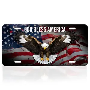 God Bless American Flag License Plate USA Flag License Plate Patriotic Eagle Vanity Plate for Car Accessory Vanity Tag for USA Standard Size 12" X 6",summervibes summervibes