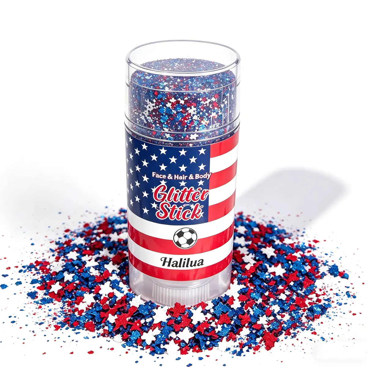 Red White and Blue Face Body Glitter Stick, 4th of July Patriotic Accessories Hair Glitter, Shimmery & Long Lasting Face and Body Paint for Festival Makeup Concert Party, Holographic Long Lasting Chunky Sequins