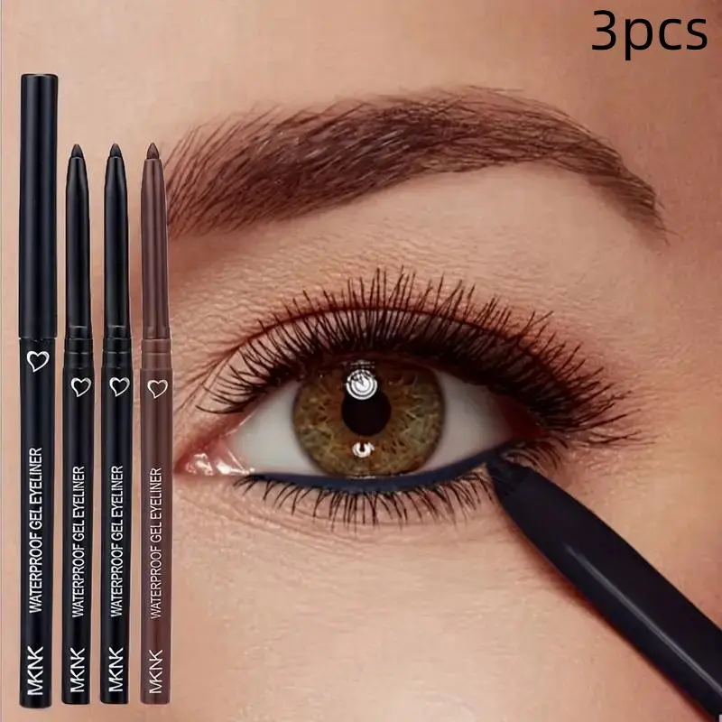 3-Piece Gel Eyeliner Pencil Set - Matte Eyeliner Pencils Available in brown and black, smooth matte tip, smudge-proof, quick-drying, highly pigmented, easy to control, a must-have for travel, suitable for daily and stage makeup for all women, perfect gift