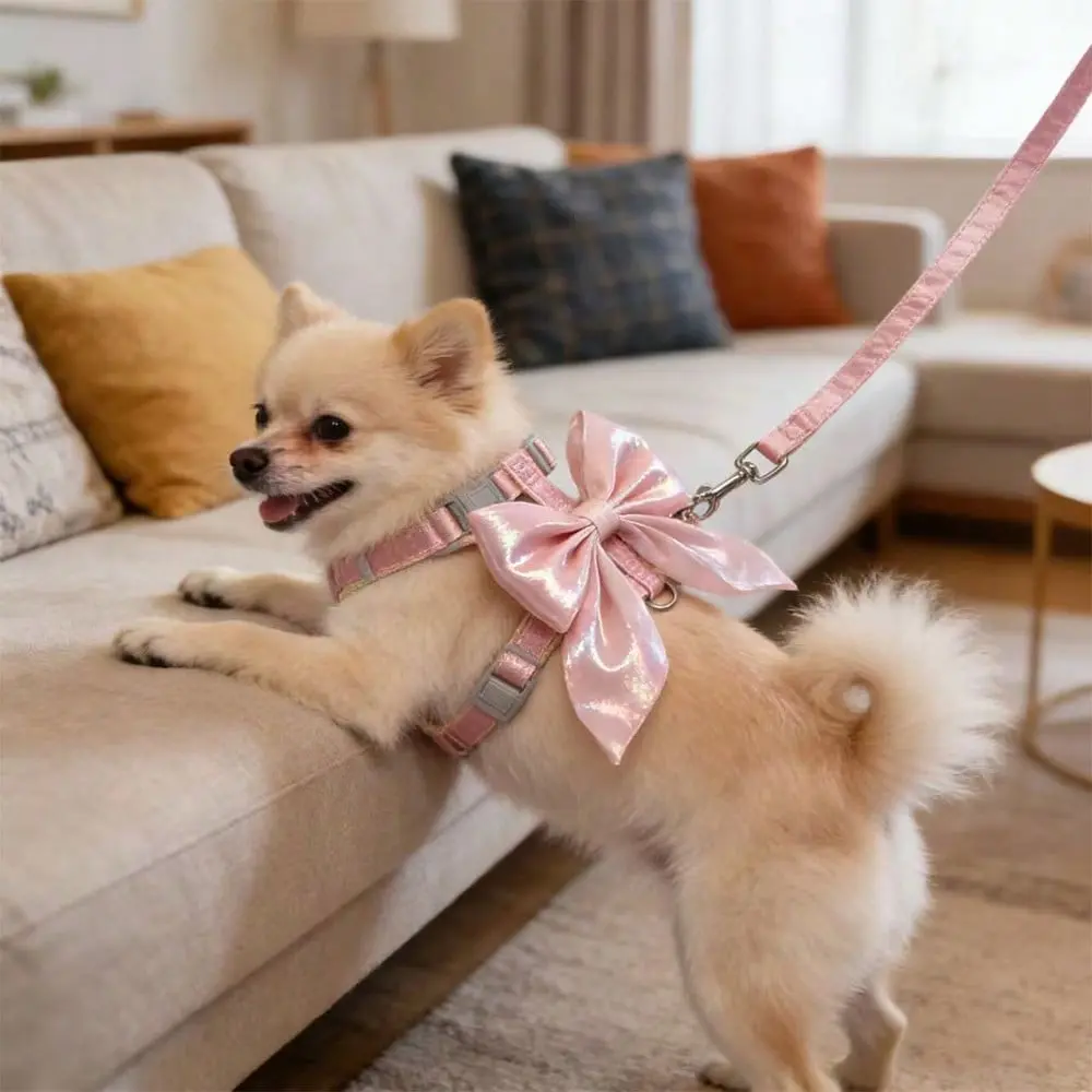 Shiny Big Bow Pet Harness, Puppy Harness, Adjustable Safety Harness, Soft & Cute Design, Available in Multiple Sizes, Perfect for Walks, Durable Dog Cat Accessory, Pomeranian Accessories