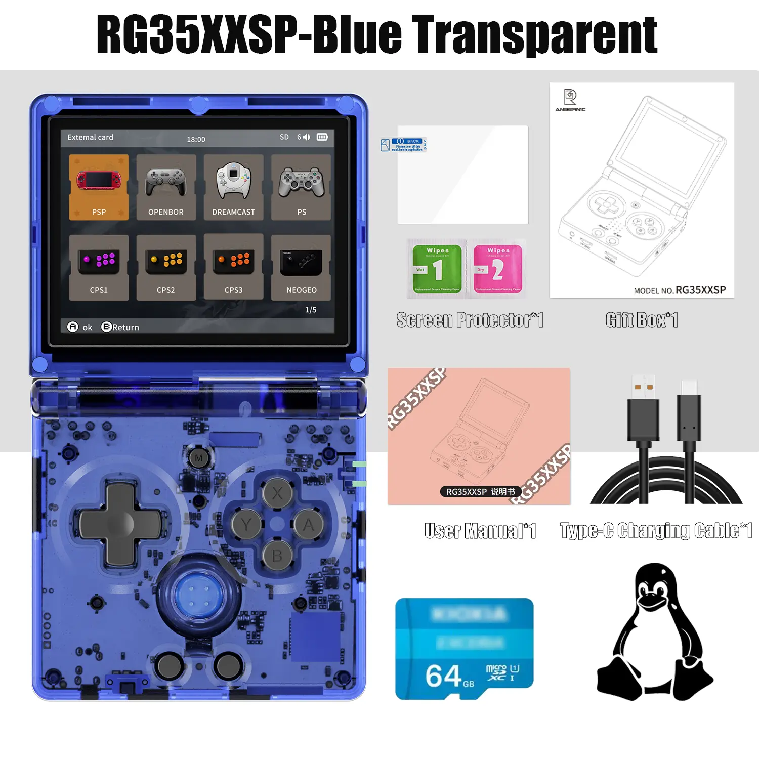 RG35XXSP-Blue Transparent+64G