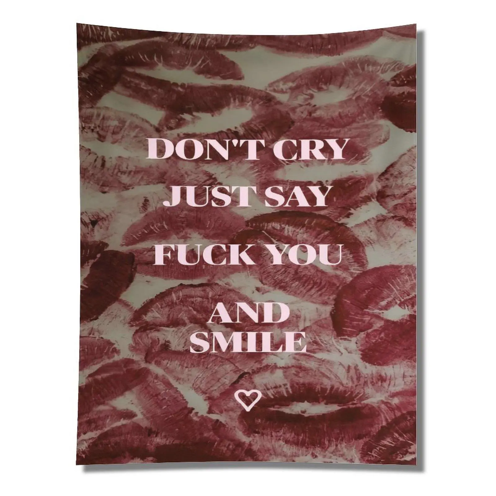Burgundy Lip Print Sassy Attitude Quote Dark Aesthetic Wall Tapestry Wall Hanging, Edgy Y2K Girly Teen Bedroom Decor Ornament
