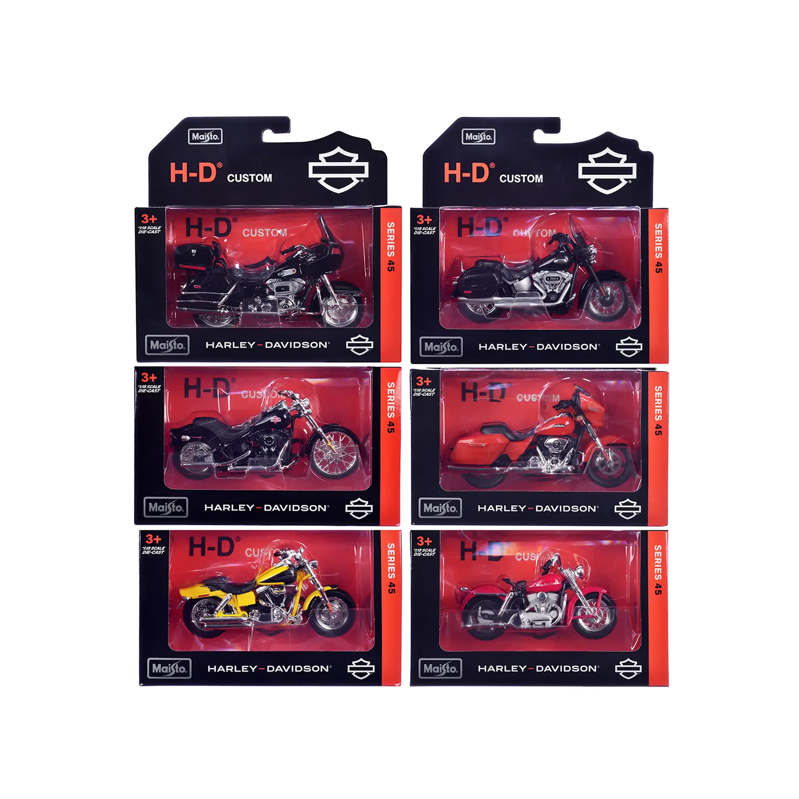 Harley-Davidson Motorcycles 6 piece Set Series 45 1/18 Diecast Motorcycle Models by Maisto