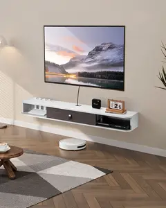 VEVOR Floating TV Stand, 55 in Wall Mount Entertainment Center with Cable Hole, Modern Floating TV Shelf with Storage Cabinet, Particle Board Console for DVD Player, Cable Box, Game Console, White